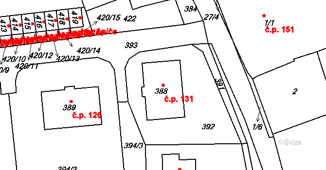 Lhota u Příbramě 131 na parcele st. 388 v KÚ Lhota u Příbramě, Katastrální mapa