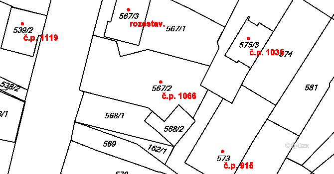 Mutěnice 1066 na parcele st. 567/2 v KÚ Mutěnice, Katastrální mapa