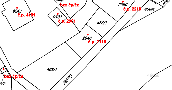 Hodonín 2116 na parcele st. 2046 v KÚ Hodonín, Katastrální mapa