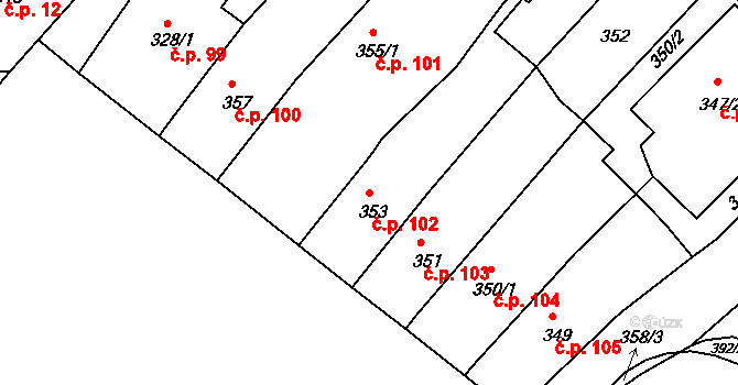 Rumburk 1 102, Rumburk na parcele st. 353 v KÚ Rumburk, Katastrální mapa