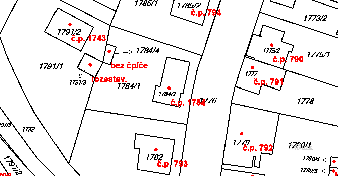 České Budějovice 7 1754, České Budějovice na parcele st. 1784/2 v KÚ České Budějovice 7, Katastrální mapa