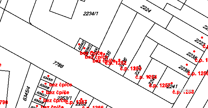 Prostějov 1252 na parcele st. 2235 v KÚ Prostějov, Katastrální mapa