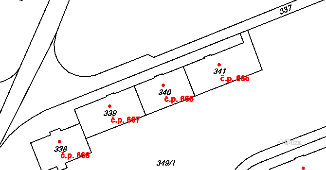 Šumbark 666, Havířov na parcele st. 340 v KÚ Šumbark, Katastrální mapa