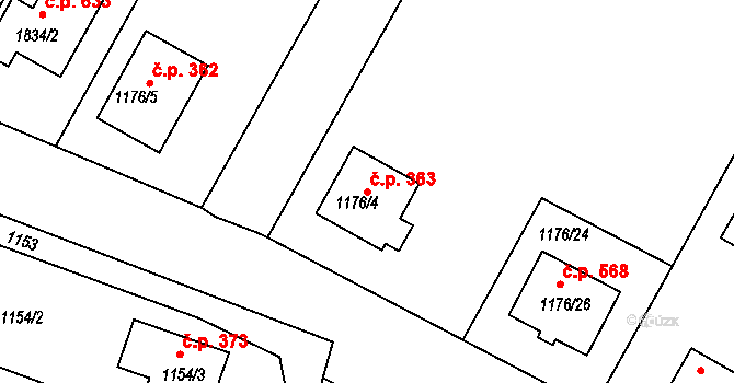 Drásov 363 na parcele st. 1176/4 v KÚ Drásov, Katastrální mapa