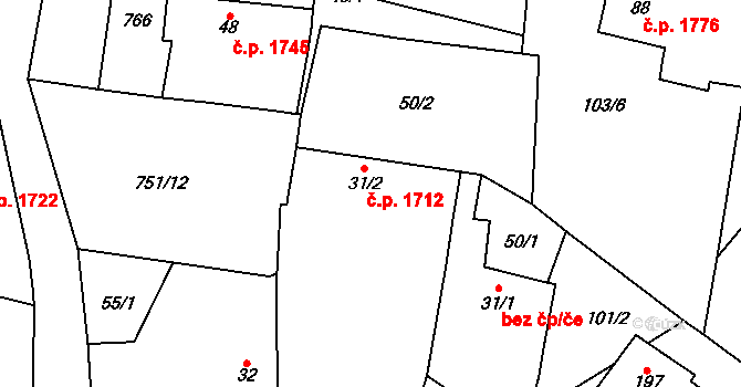 Havlíčkův Brod 1712 na parcele st. 31/2 v KÚ Perknov, Katastrální mapa