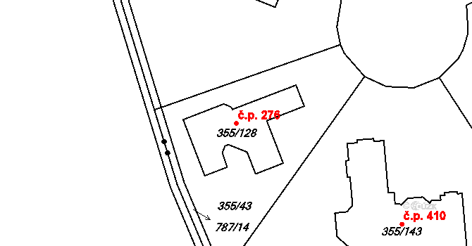 Červený Hrádek 276, Plzeň na parcele st. 355/128 v KÚ Červený Hrádek u Plzně, Katastrální mapa
