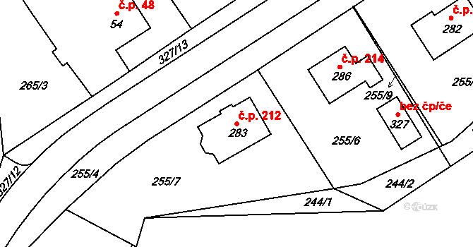 Kolšov 212 na parcele st. 283 v KÚ Kolšov, Katastrální mapa