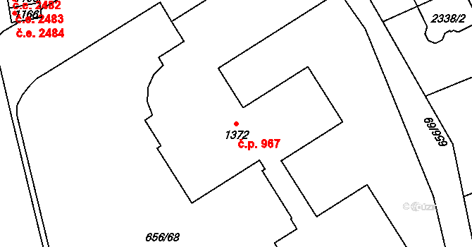 Malenovice 967, Zlín na parcele st. 1372 v KÚ Malenovice u Zlína, Katastrální mapa