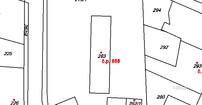 Habartov 558 na parcele st. 283 v KÚ Habartov, Katastrální mapa