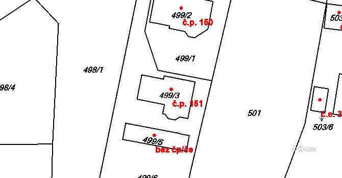 Souš 151, Most na parcele st. 499/3 v KÚ Most II, Katastrální mapa