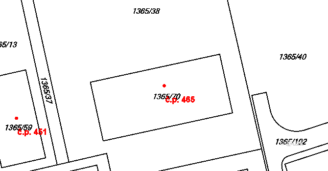 Lety 465 na parcele st. 1365/70 v KÚ Lety u Dobřichovic, Katastrální mapa