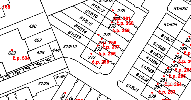 Nupaky 256 na parcele st. 273 v KÚ Nupaky, Katastrální mapa