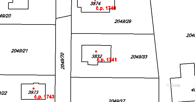 Humpolec 1741 na parcele st. 3832 v KÚ Humpolec, Katastrální mapa