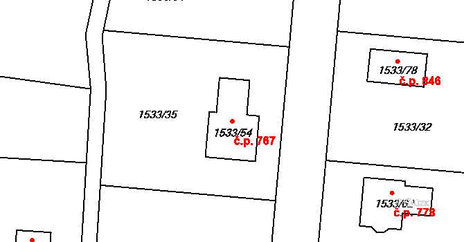 Zašová 767 na parcele st. 1533/54 v KÚ Zašová, Katastrální mapa