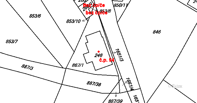 Češnovice 94, Pištín na parcele st. 246 v KÚ Češnovice, Katastrální mapa