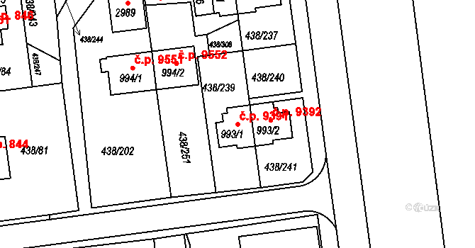 Otrokovice 9391 na parcele st. 993/1 v KÚ Otrokovice, Katastrální mapa