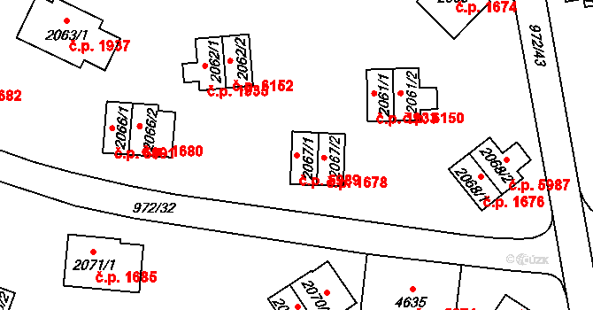 Zlín 5989 na parcele st. 2067/1 v KÚ Zlín, Katastrální mapa