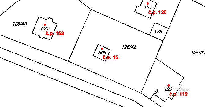 Český Šternberk 15 na parcele st. 306 v KÚ Český Šternberk, Katastrální mapa