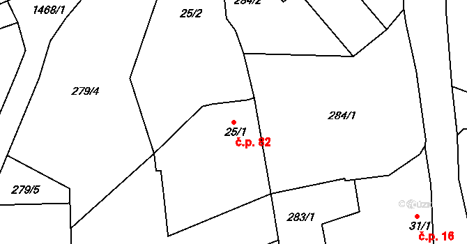Paseky 82 na parcele st. 25/1 v KÚ Paseky u Písku, Katastrální mapa