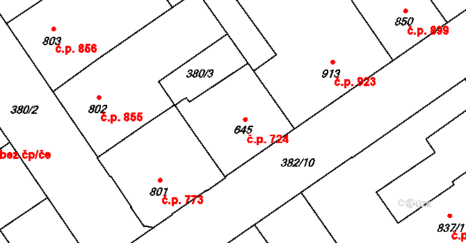 Přívoz 724, Ostrava na parcele st. 645 v KÚ Přívoz, Katastrální mapa