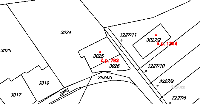 Radvanice 792, Ostrava na parcele st. 3025 v KÚ Radvanice, Katastrální mapa