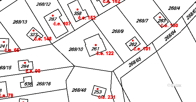 Černý Vůl 122, Statenice na parcele st. 261 v KÚ Statenice, Katastrální mapa