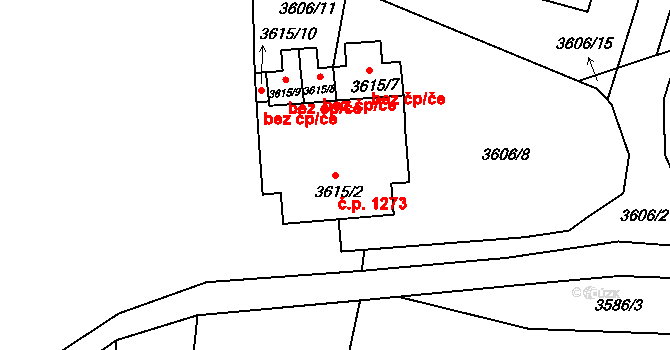 Velké Meziříčí 1273 na parcele st. 3615/2 v KÚ Velké Meziříčí, Katastrální mapa