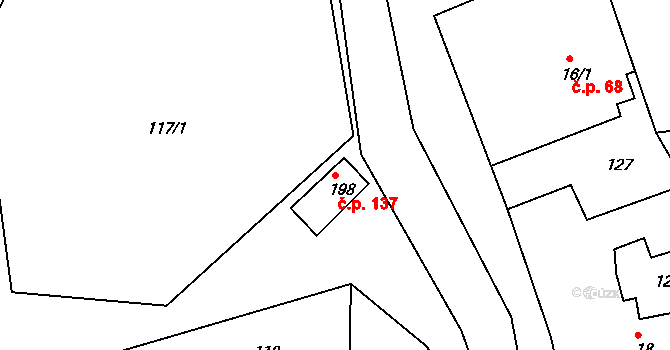 Řečice 137 na parcele st. 198 v KÚ Řečice nad Bobrůvkou, Katastrální mapa