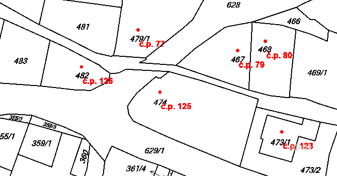 Oldřišov 125 na parcele st. 474 v KÚ Oldřišov, Katastrální mapa