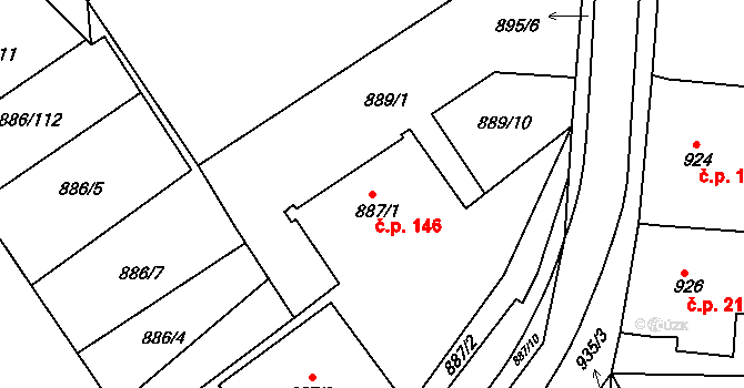 Holubice 146 na parcele st. 887/1 v KÚ Holubice, Katastrální mapa