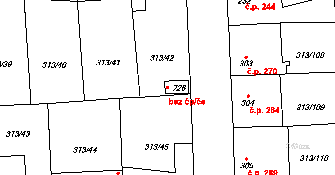Černčice 46261893 na parcele st. 726 v KÚ Černčice u Loun, Katastrální mapa