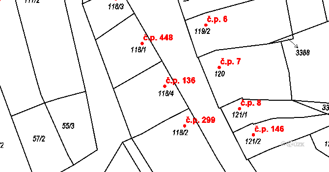 Zlechov 136 na parcele st. 118/4 v KÚ Zlechov, Katastrální mapa