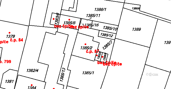 Bučovice 87 na parcele st. 1385/2 v KÚ Bučovice, Katastrální mapa