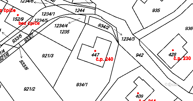 Šmolovy 240, Havlíčkův Brod na parcele st. 447 v KÚ Šmolovy u Havlíčkova Brodu, Katastrální mapa