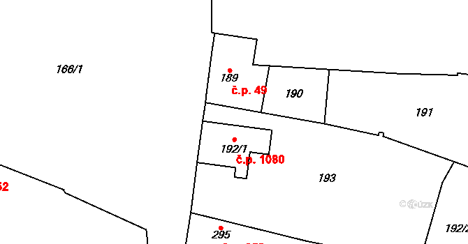 Nýřany 1080 na parcele st. 192/1 v KÚ Nýřany, Katastrální mapa