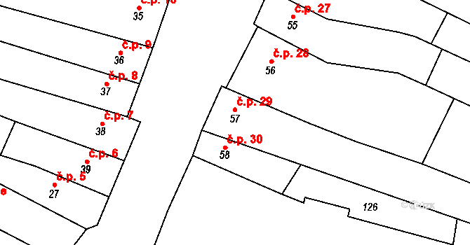 Kostelec nad Labem 29 na parcele st. 57 v KÚ Kostelec nad Labem, Katastrální mapa
