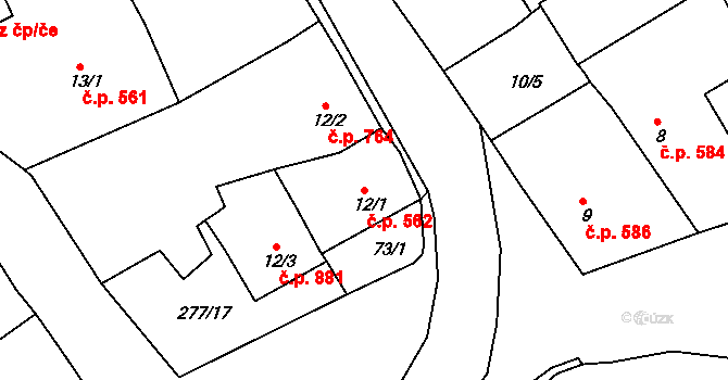 Rudná 562 na parcele st. 12/1 v KÚ Hořelice, Katastrální mapa