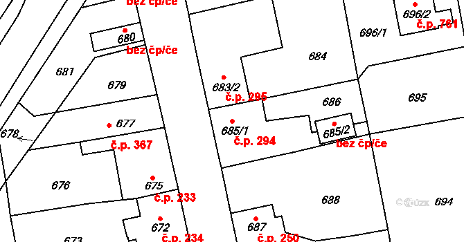 Líně 294 na parcele st. 685/1 v KÚ Líně, Katastrální mapa