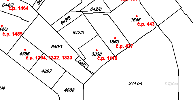Bílé Předměstí 1115, Pardubice na parcele st. 3838 v KÚ Pardubice, Katastrální mapa