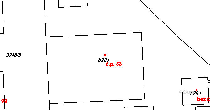Polabiny 83, Pardubice na parcele st. 8283 v KÚ Pardubice, Katastrální mapa