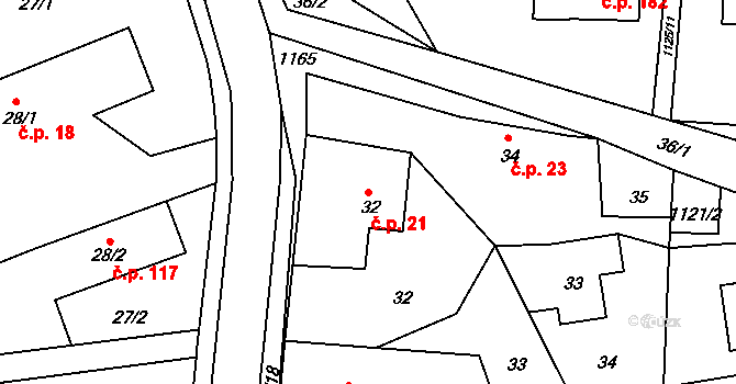 Chromeč 21 na parcele st. 32 v KÚ Chromeč, Katastrální mapa