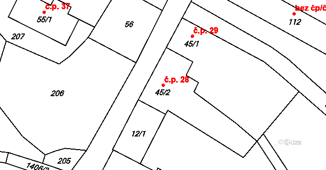 Heřmanice u Oder 28 na parcele st. 45/2 v KÚ Heřmanice u Oder, Katastrální mapa