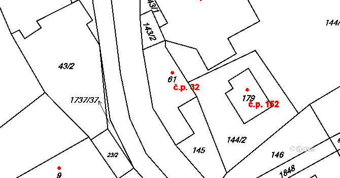 Straník 32, Nový Jičín na parcele st. 61 v KÚ Straník, Katastrální mapa