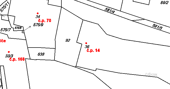 Krušovice 14 na parcele st. 36 v KÚ Krušovice, Katastrální mapa