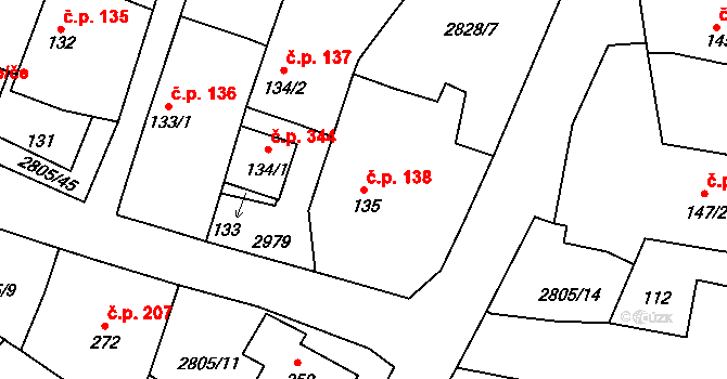 Štoky 138 na parcele st. 135 v KÚ Štoky, Katastrální mapa