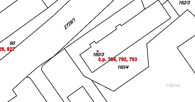 Dobruška 792,793,794 na parcele st. 160/3 v KÚ Dobruška, Katastrální mapa