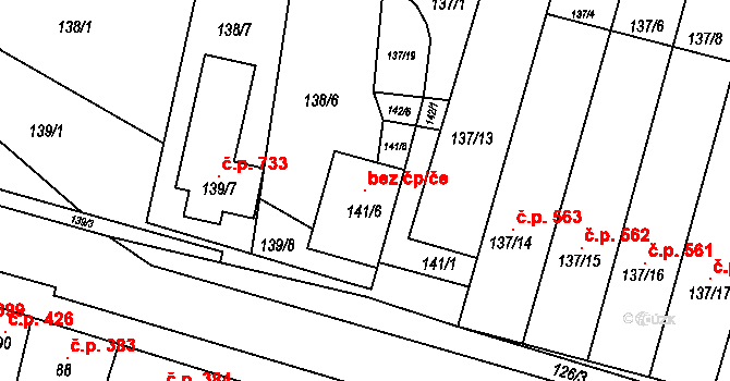 Blučina 105578894 na parcele st. 141/6 v KÚ Blučina, Katastrální mapa