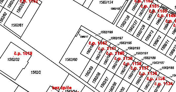 Ďáblice 1142, Praha na parcele st. 1562/198 v KÚ Ďáblice, Katastrální mapa
