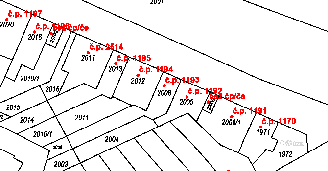 Znojmo 1193 na parcele st. 2008 v KÚ Znojmo-město, Katastrální mapa