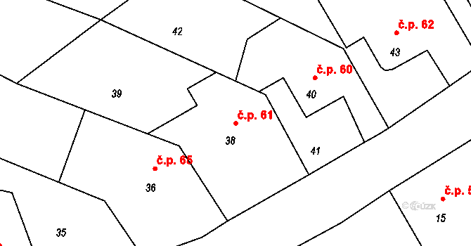 Hluzov 61, Černotín na parcele st. 38 v KÚ Hluzov, Katastrální mapa
